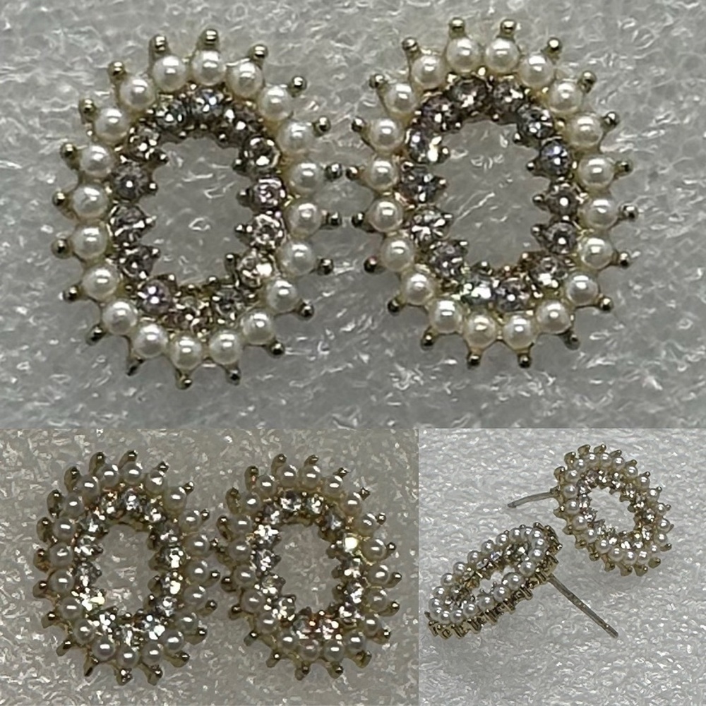 💛NWT STUNNING Pearl & Crystal Halo Stud Earrings - Glam Wedding Bridal Jewelry ✨